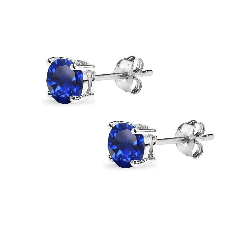 B. BRILLIANT Sapphire Earrings for Women Sterling Silver 5mm Round Solitaire Created Blue Sapp Gems Studs Earring for Bridesmaids Summer Trendy Fahion - Image 5